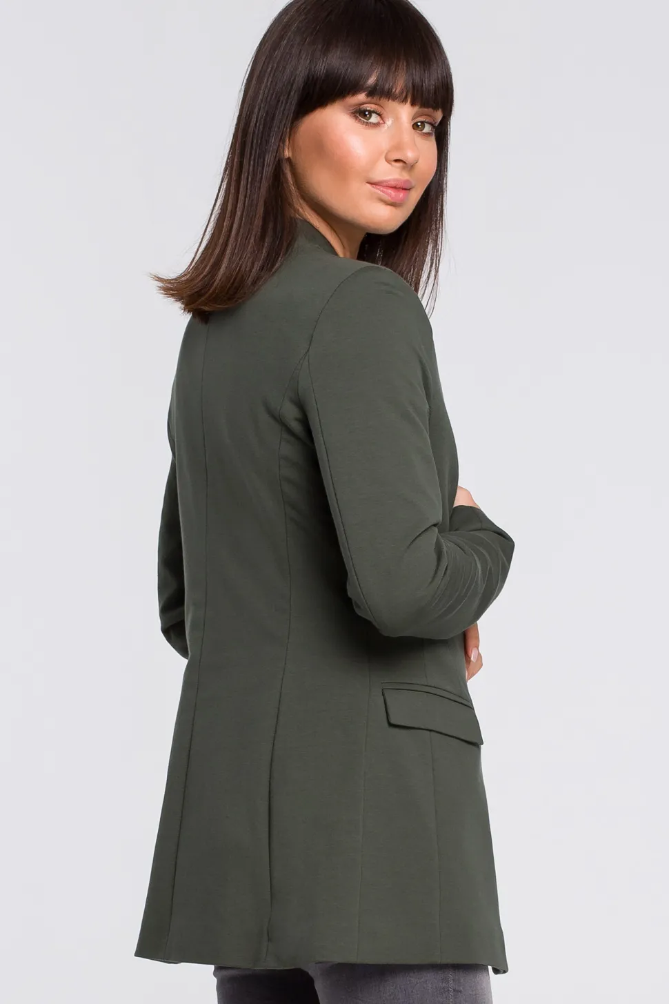 Żakiet dzianinowy plus size bez zapięcia - militarno-zielony