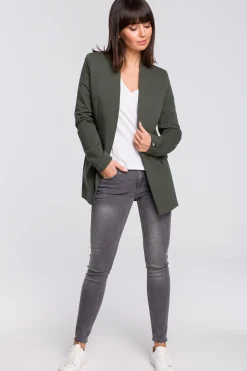 Żakiet dzianinowy plus size bez zapięcia - militarno-zielony