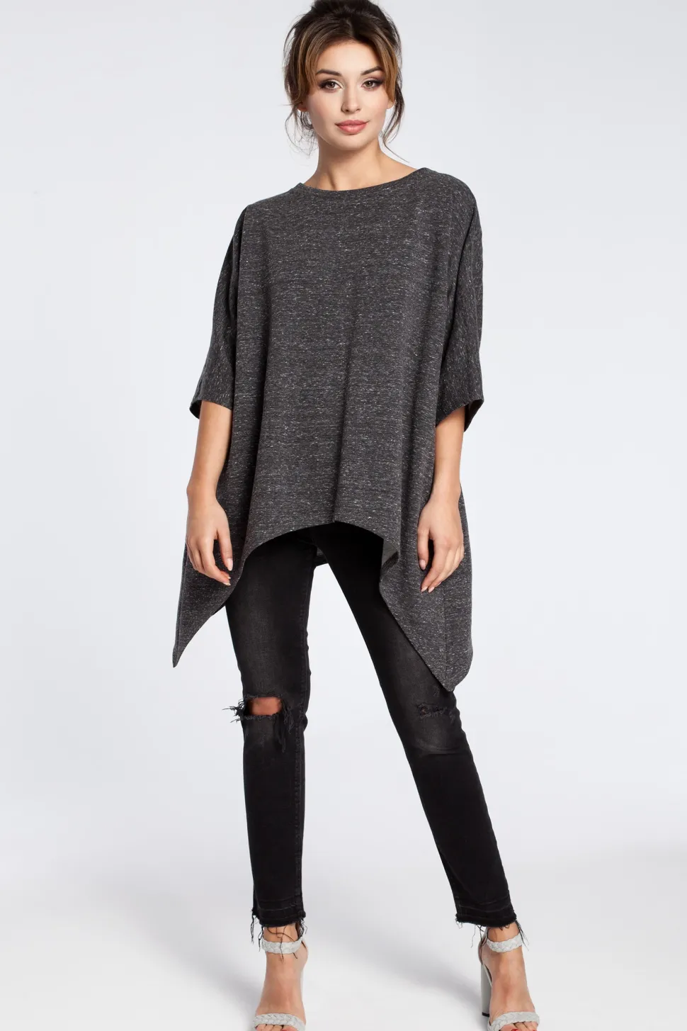Asymetryczna bluza oversize - grafitowa