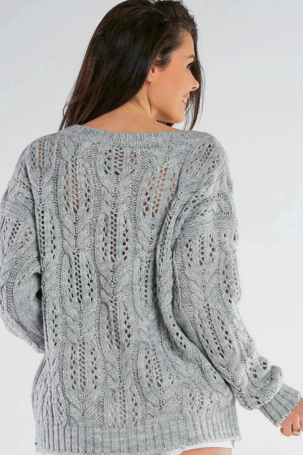 Ażurowy sweter oversize - szary