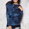 Bawełniana bluza kimono z dużym dekoltem - granatowa