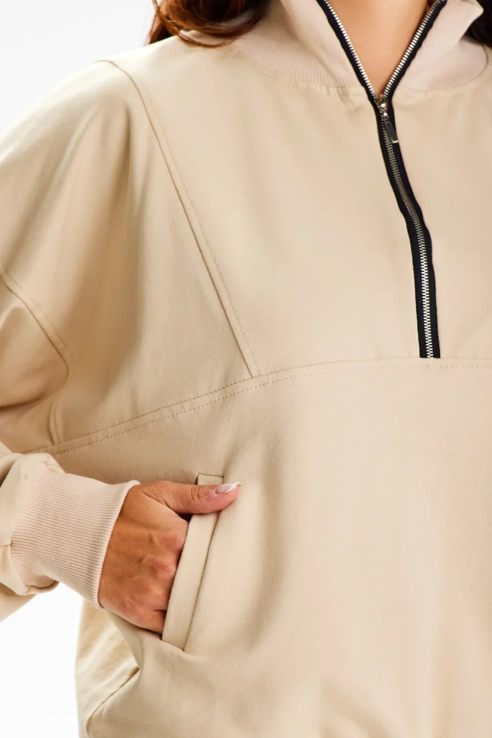 Bluza damska dresowa ze stójką - beżowa