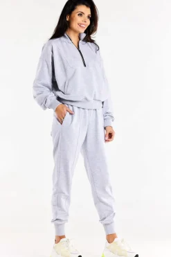 Bluza damska dresowa ze stójką - szara