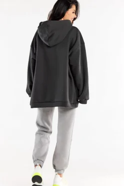 Bluza damska oversize z kapturem - grafitowa