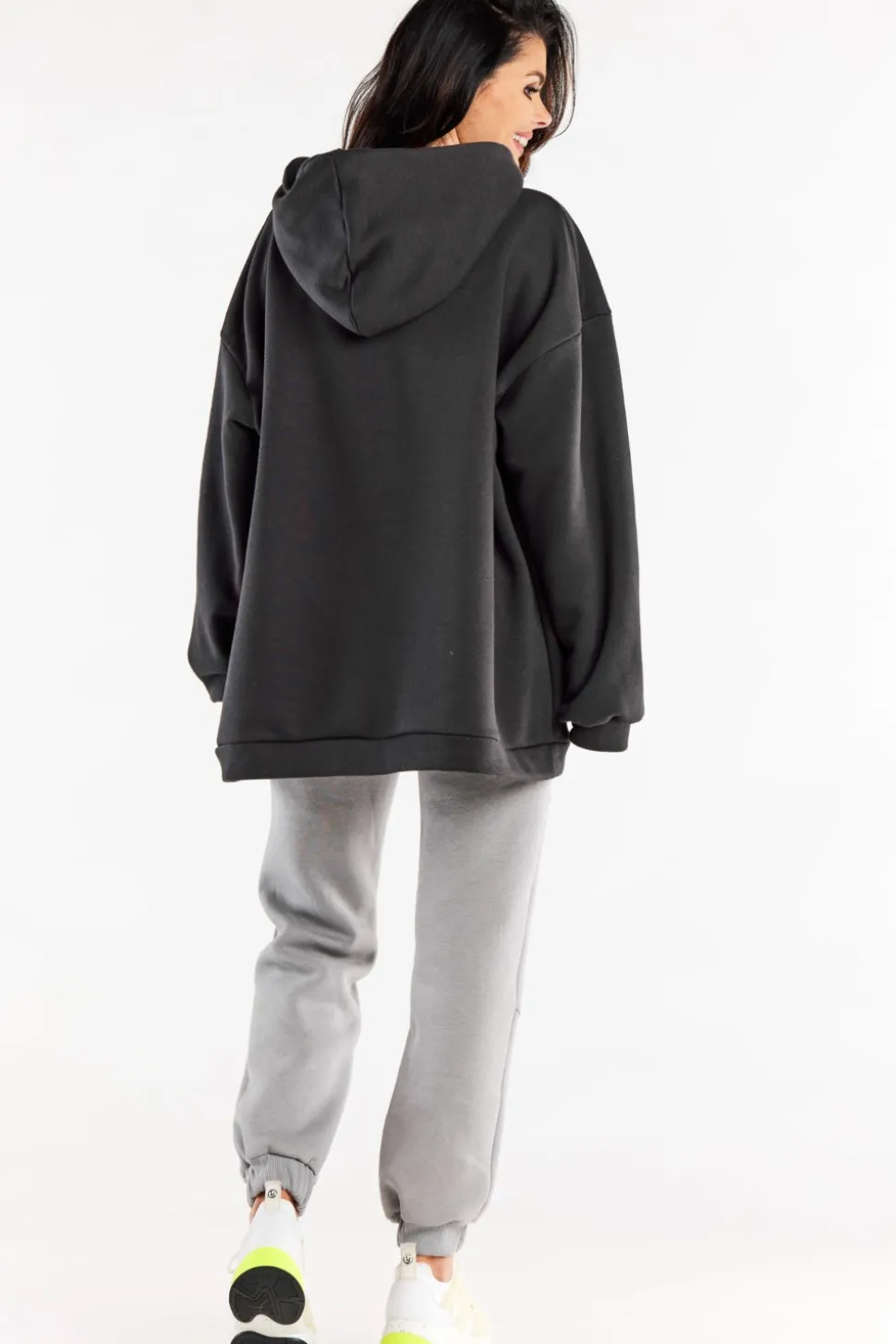 Bluza damska oversize z kapturem - grafitowa