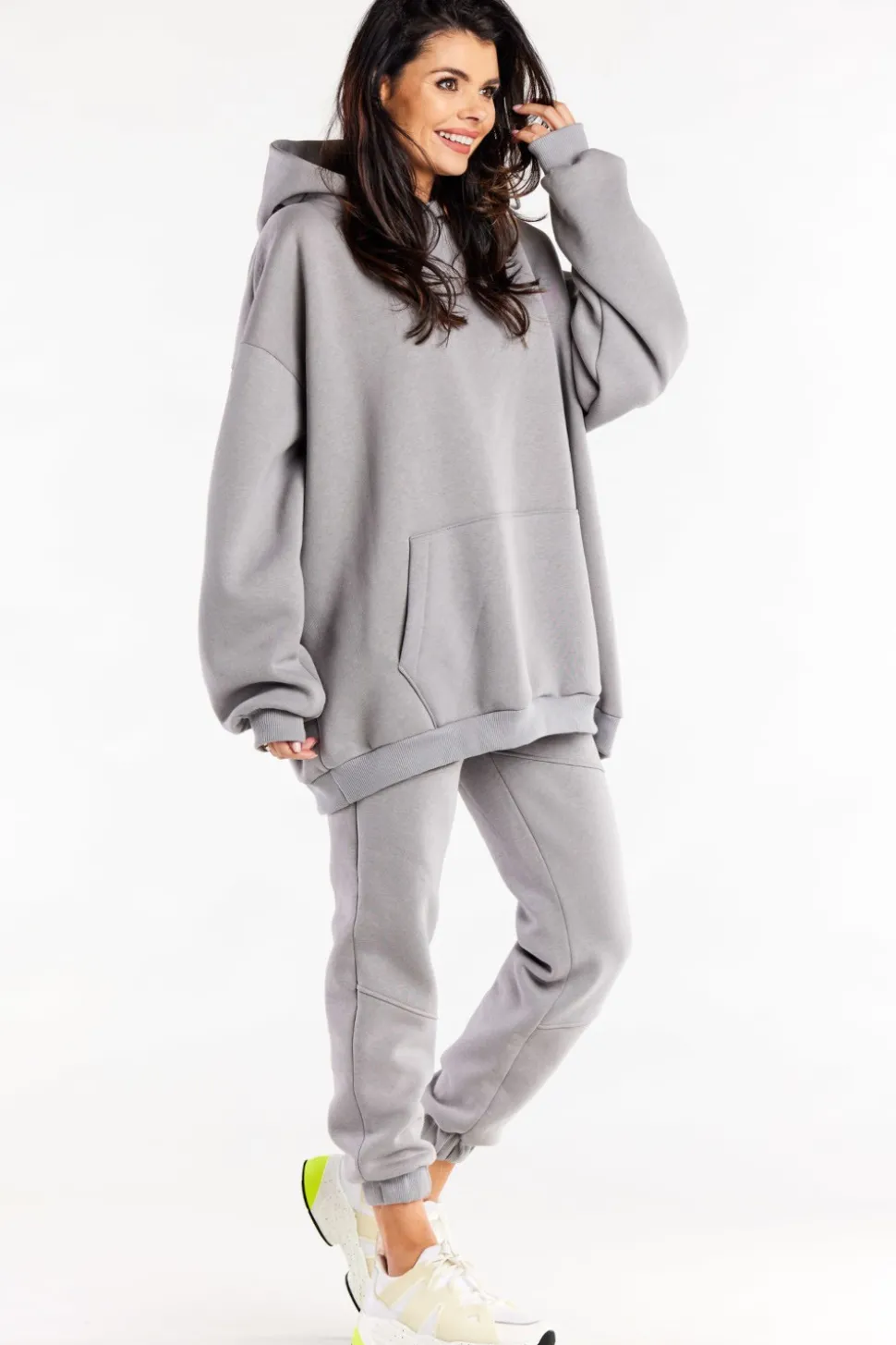 Bluza damska oversize z kapturem - szara