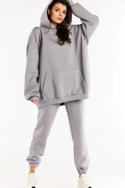 Bluza damska oversize z kapturem - szara