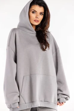 Bluza damska oversize z kapturem - szara