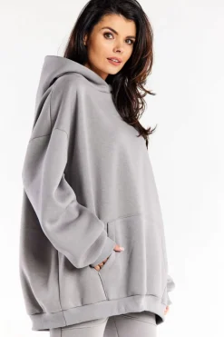 Bluza damska oversize z kapturem - szara