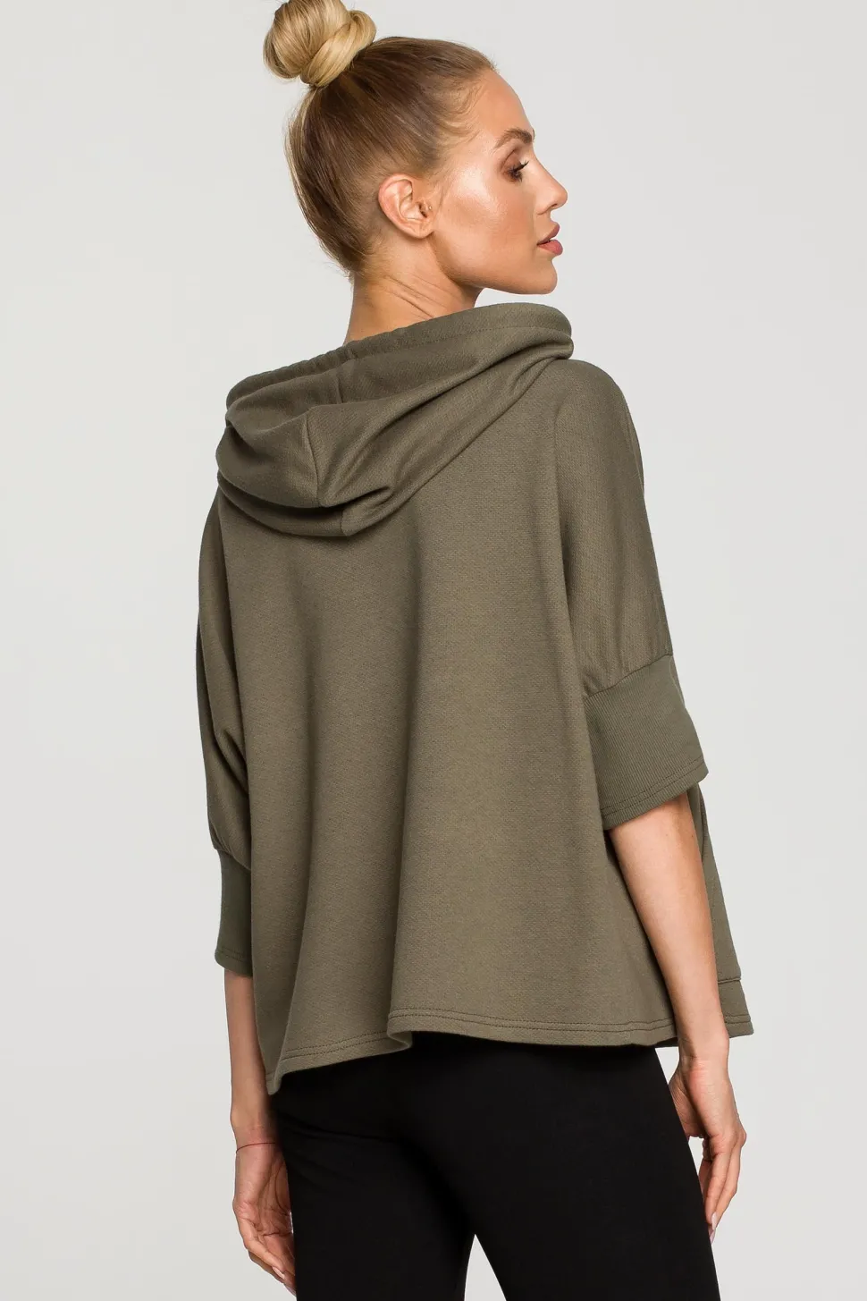 Bluza damska z kapturem i mankietami - khaki