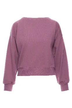 Bluza damska z otwartymi plecami - wrzosowa