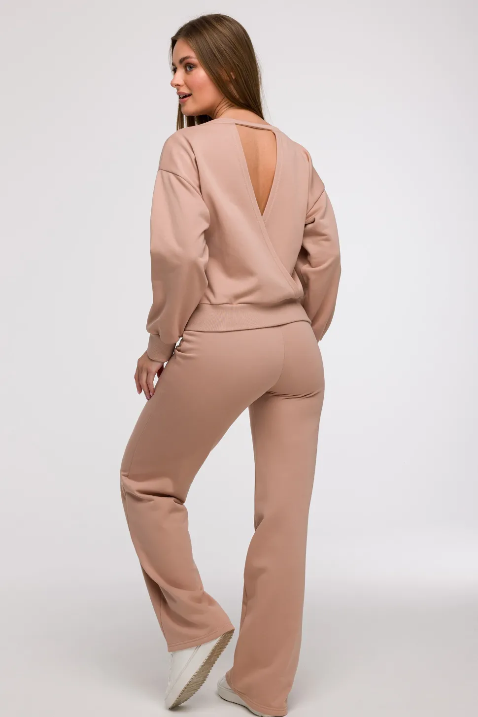 Bluza damska z otwartymi plecami - mocca