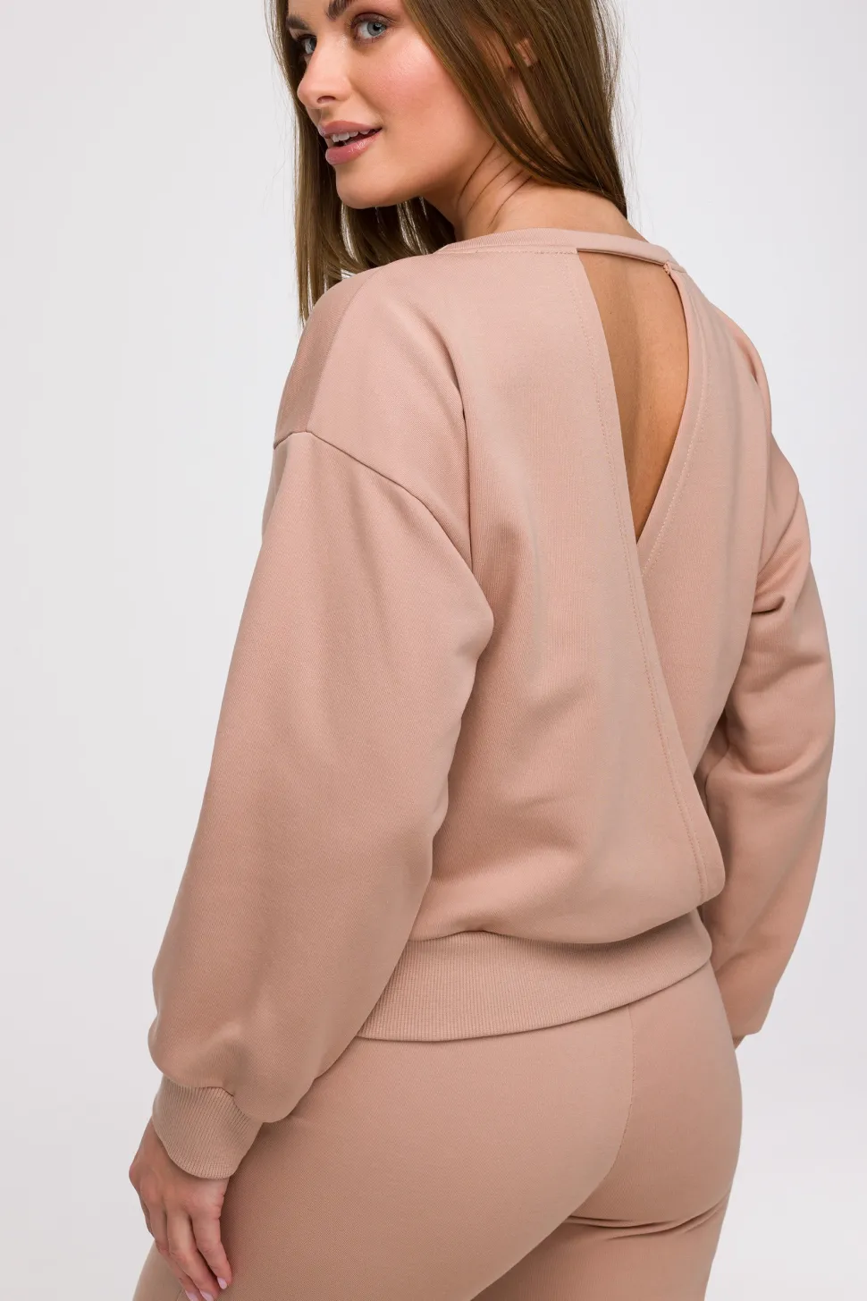 Bluza damska z otwartymi plecami - mocca
