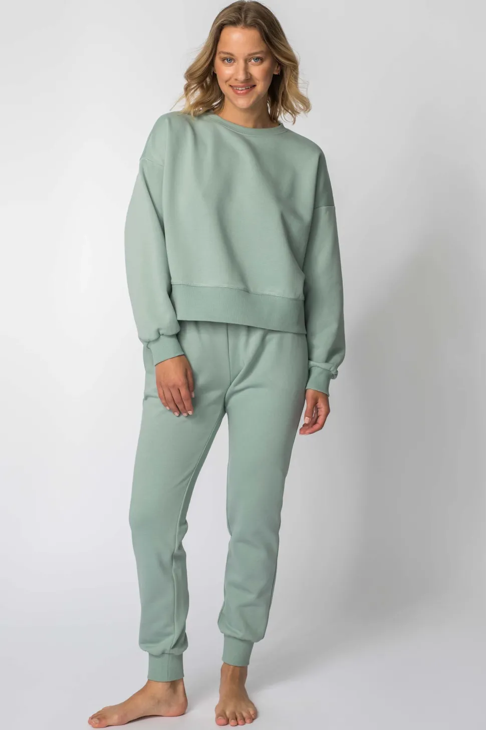 Bluza dresowa ze ściągaczami - miętowa