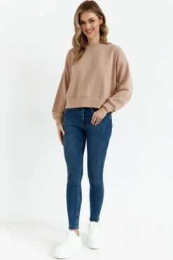 Bluza dresowa ze ściągaczem - mocca