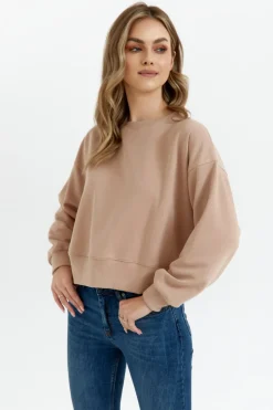 Bluza dresowa ze ściągaczem - mocca