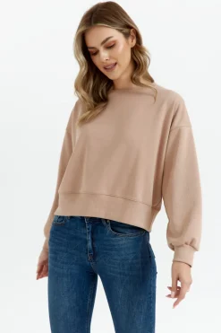 Bluza dresowa ze ściągaczem - mocca