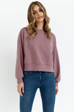 Bluza dresowa ze ściągaczem - wrzosowa