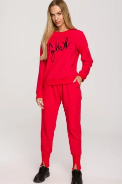 Bluza dresowa z haftem - czerwona