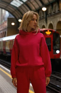 Bluza dresowa z kapturem - malinowa