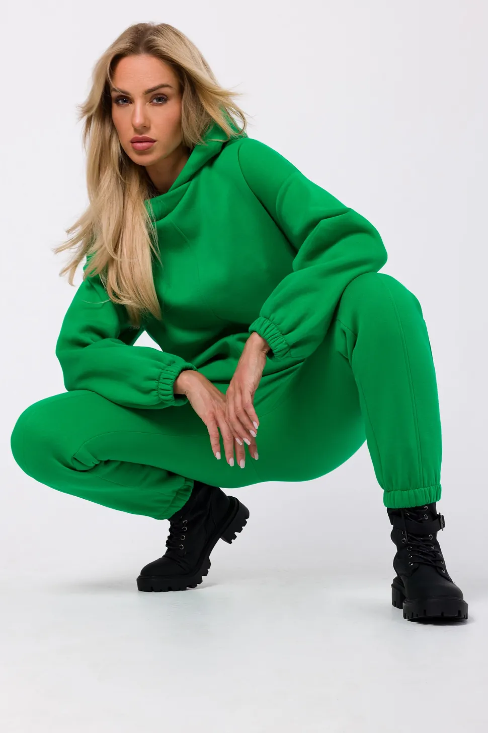 Bluza dresowa z kapturem - soczysto-zielona