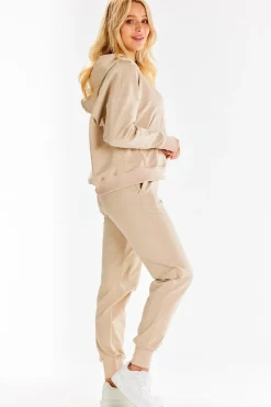 Bluza dresowa z kieszenią kangurek - beżowa