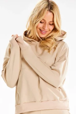 Bluza dresowa z kieszenią kangurek - beżowa