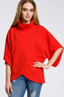 Bluza na zakładkę z szerokimi rękawami - czerwona