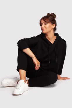 Bluza o luźnym kroju z kapturem - czarna