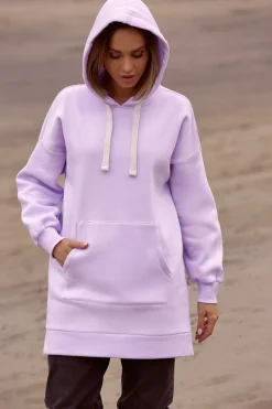 Bluza oversize z kieszenią typu kangurek - liliowa