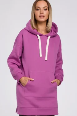 Bluza oversize z kieszenią typu kangurek - lawendowa