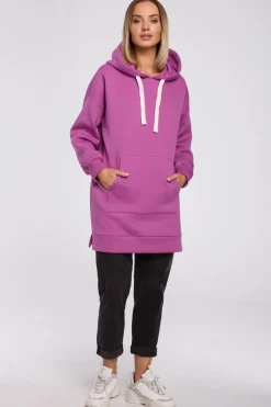 Bluza oversize z kieszenią typu kangurek - lawendowa