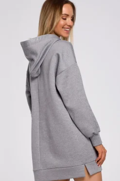 Bluza oversize z kieszenią typu kangurek - stalowa