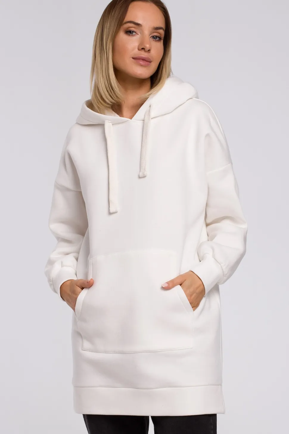 Bluza oversize z kieszenią typu kangurek - ecru