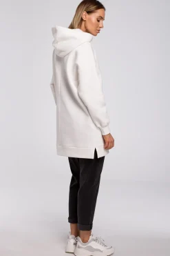 Bluza oversize z kieszenią typu kangurek - ecru