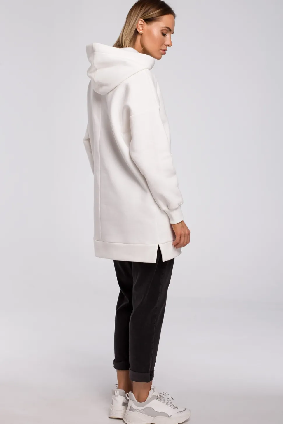 Bluza oversize z kieszenią typu kangurek - ecru