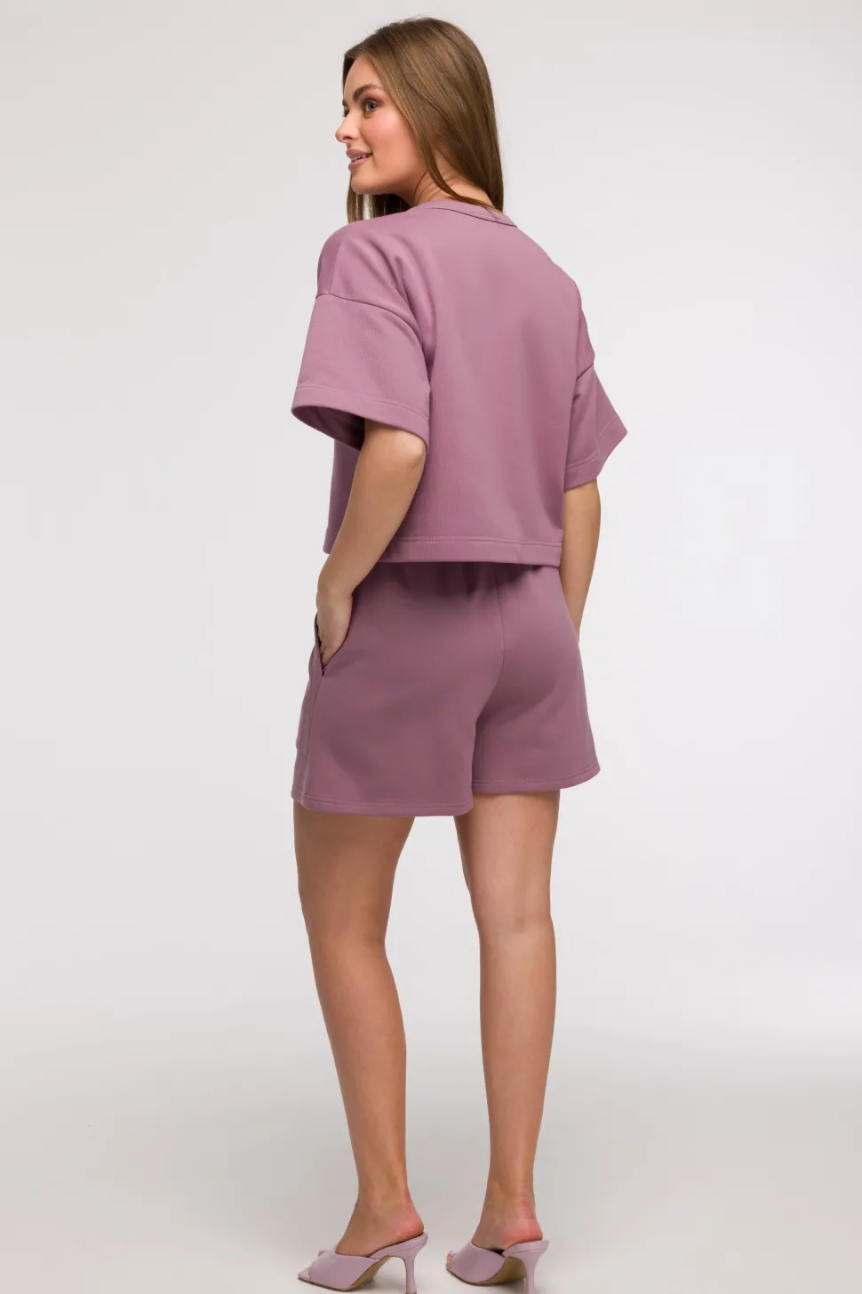 Bluza oversize z krótkimi rękawami - wrzosowa