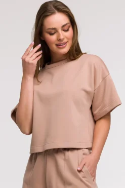 Bluza oversize z krótkimi rękawami - mocca