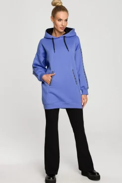 Bluza oversize z lampasami i kapturem - jasnofioletowa