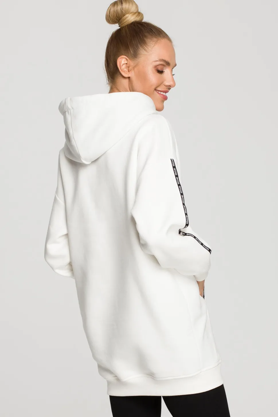 Bluza oversize z lampasami i kapturem - ecru