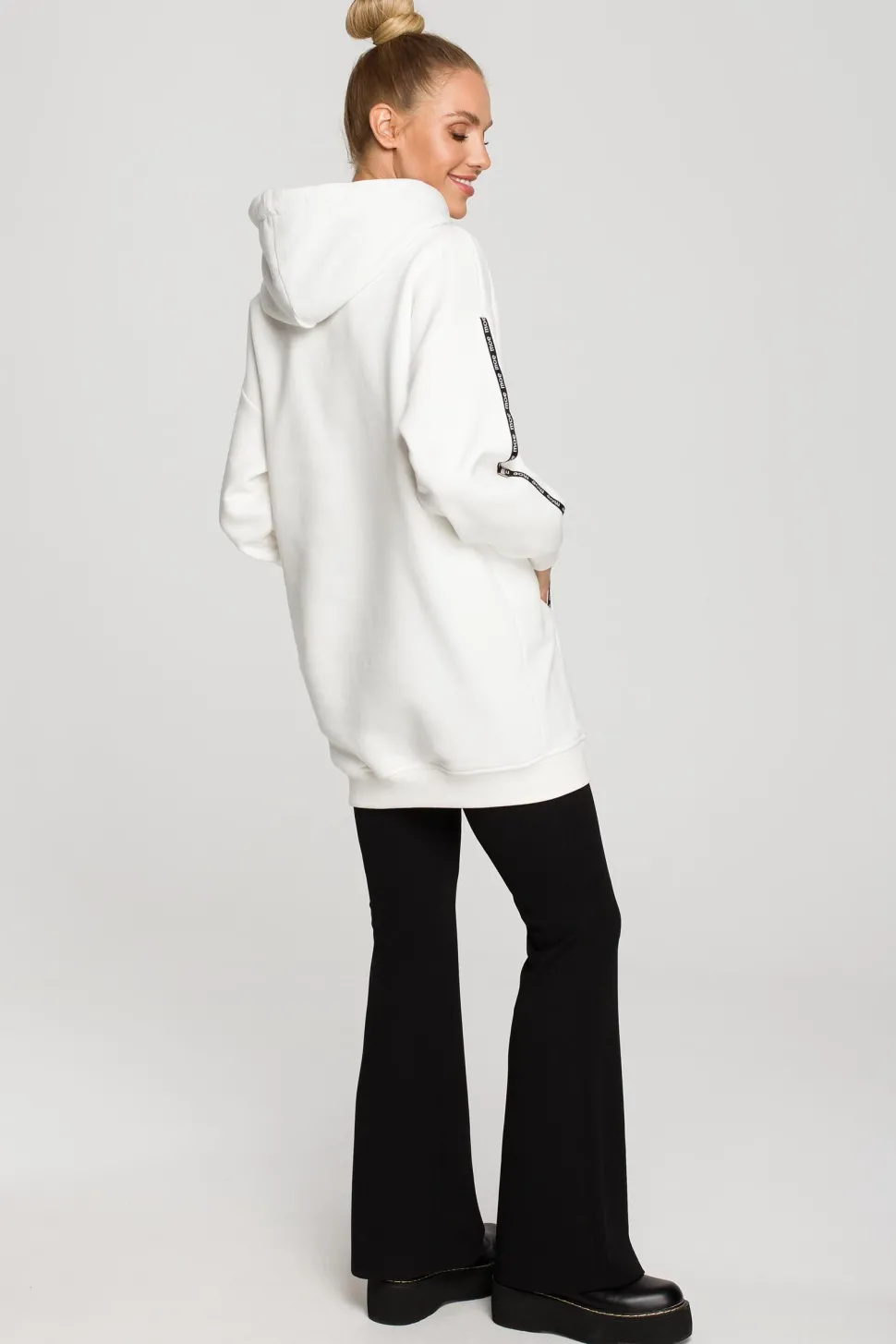 Bluza oversize z lampasami i kapturem - ecru