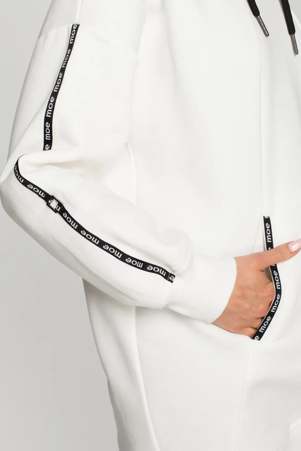 Bluza oversize z lampasami i kapturem - ecru