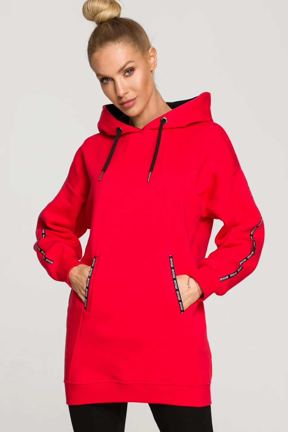 Bluza oversize z lampasami i kapturem - czerwona