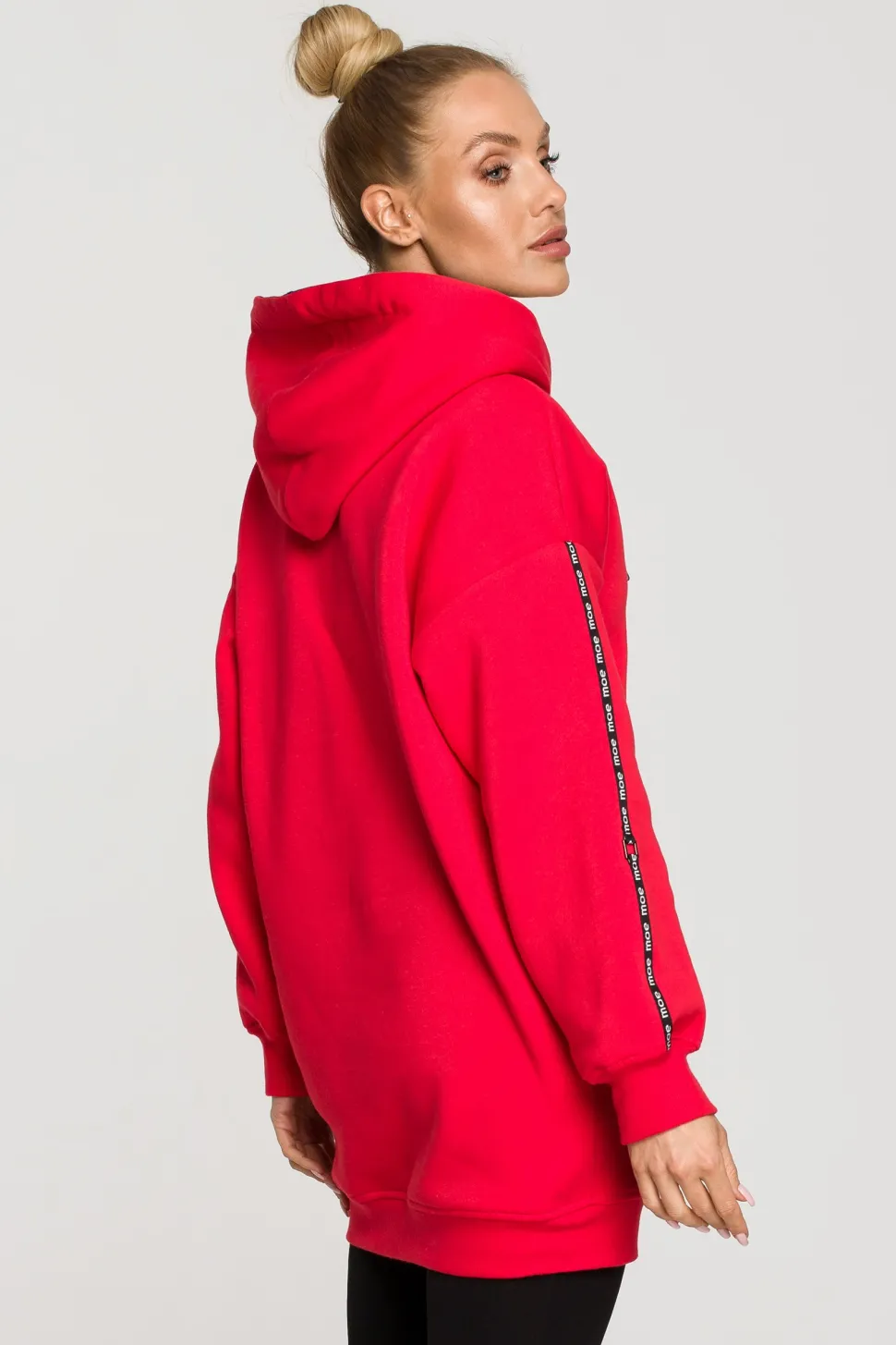 Bluza oversize z lampasami i kapturem - czerwona