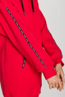 Bluza oversize z lampasami i kapturem - czerwona