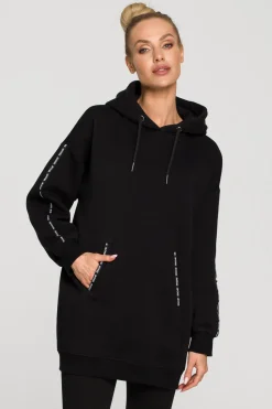 Bluza oversize z lampasami i kapturem - czarna