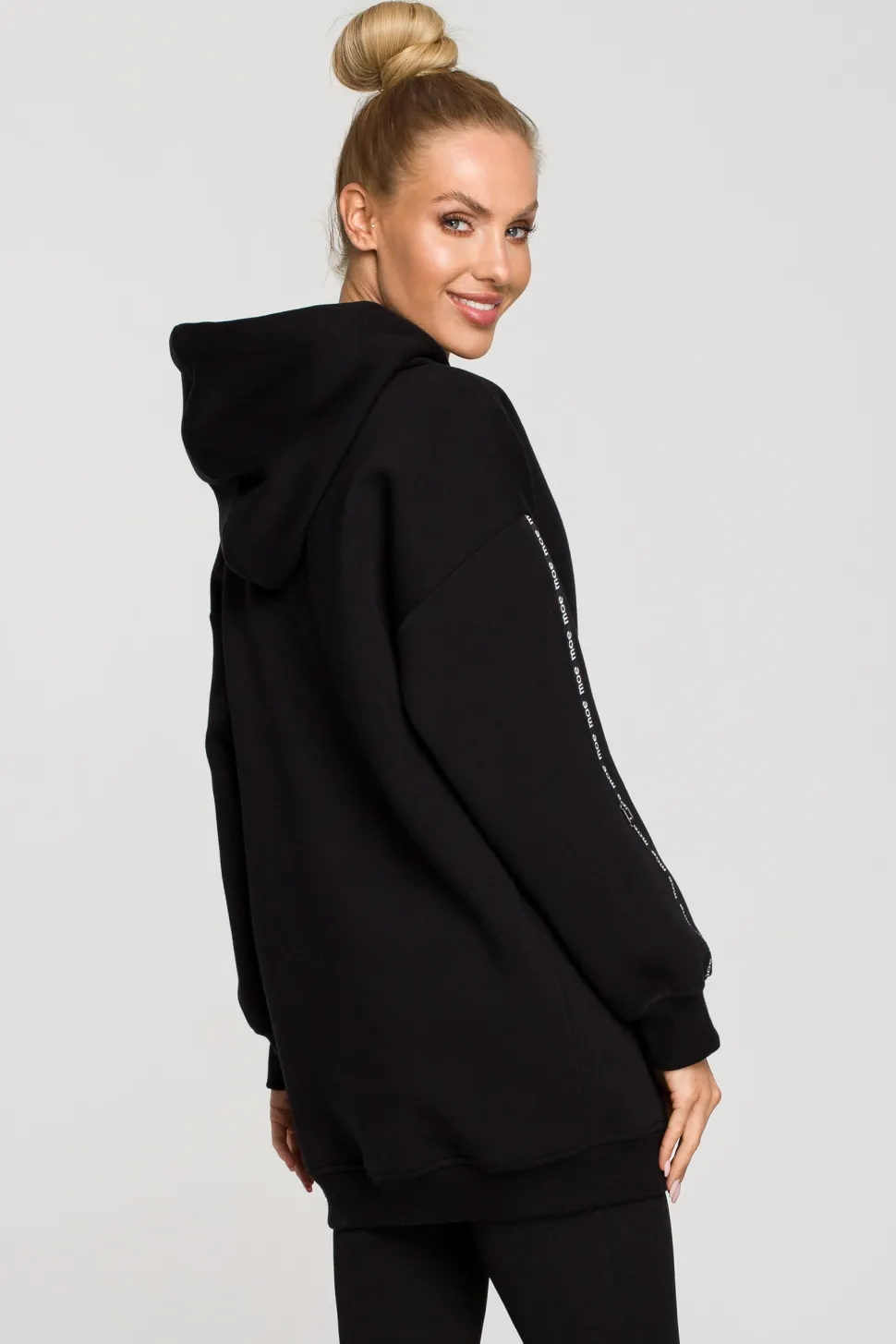 Bluza oversize z lampasami i kapturem - czarna