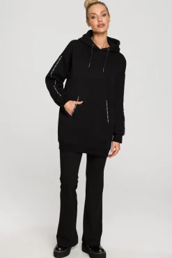 Bluza oversize z lampasami i kapturem - czarna