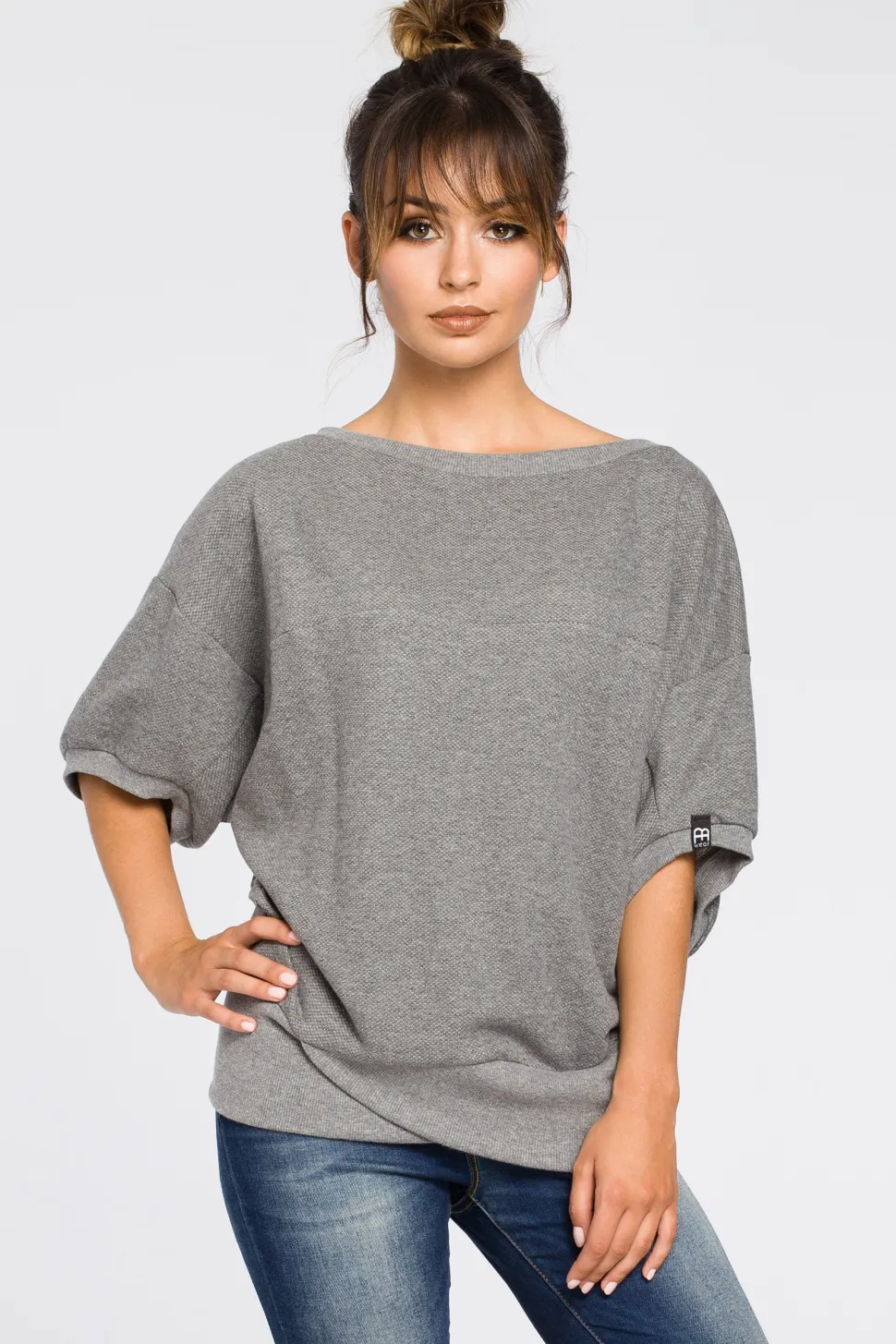 Bluza oversize z rękawami kimono - szara