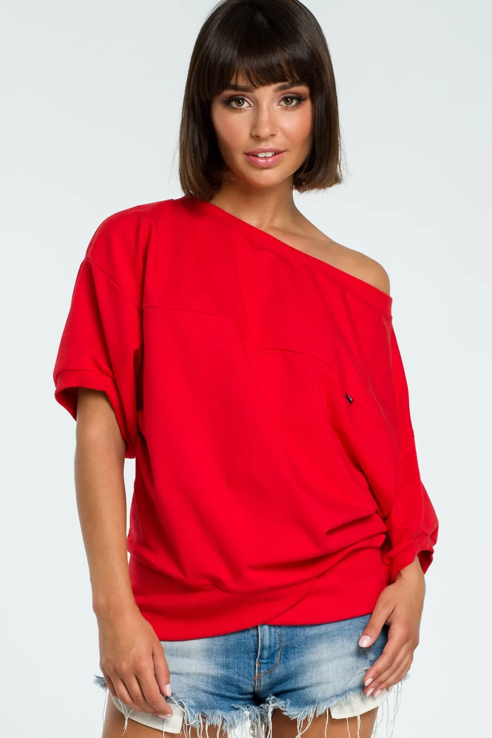 Bluza oversize z rękawem kimono - czerwona